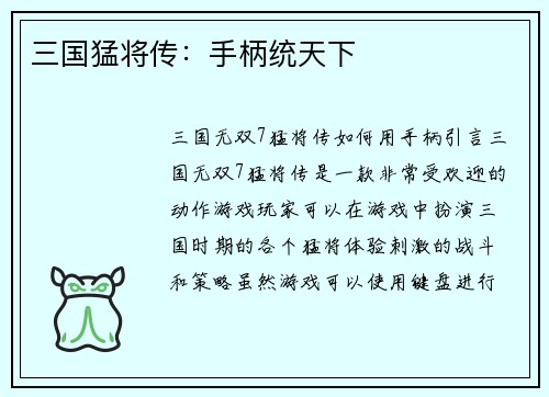 三国猛将传：手柄统天下