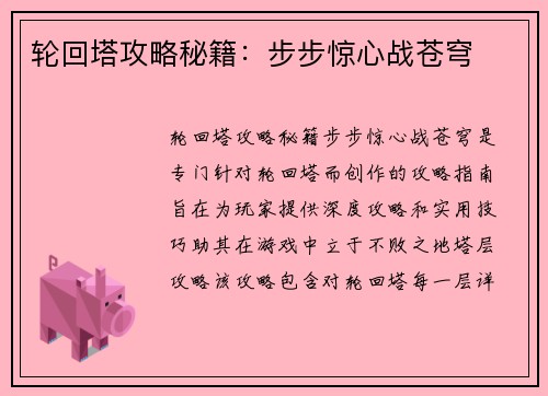 轮回塔攻略秘籍：步步惊心战苍穹